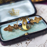 【お値下げ】イギリス アンティーク エトルスカンリバイバル 天然ダイヤモンド 天然サファイア ブローチ