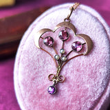 イギリス アンティーク ピンクトルマリン ガーネット シードパール ネックレス