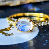 天然ロイヤルブルームーンストーン 天然ダイヤモンド 18金リング