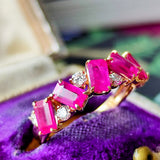 天然ルビー エメラルドカット 天然ダイヤモンド リング