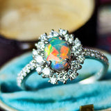 天然ブラックオパール オーストラリア産 天然ダイヤモンド リング