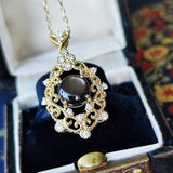 【魅惑の黒い宝石】天然ブラックスターサファイア 天然ダイヤモンド ネックレス