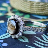 【魅惑の黒い宝石】天然ブラックスターサファイア 天然ダイヤモンド リング