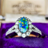 天然ブラックオパール オーストラリア産 天然ダイヤモンド リング