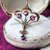 イギリス アンティーク ピンクトルマリン ガーネット シードパール ネックレス