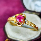 【復刻 捻り梅】天然ルビー お花の彫り 18金リング