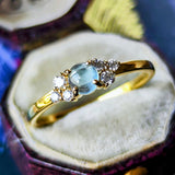 天然アクアマリンキャッツアイ 天然ダイヤモンド 18金リング