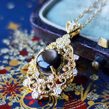 【魅惑の黒い宝石】天然ブラックスターサファイア 天然ダイヤモンド ネックレス