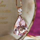 【大粒 3.01ct】天然モルガナイト 天然ダイヤモンド ネックレス