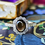 【魅惑の黒い宝石】天然ブラックスターサファイア 天然ダイヤモンド リング