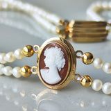あこやベビーパール 2連ネックレス シェルカメオ
