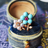 MIKIMOTO ミキモト あこや真珠 ダイヤモンド ターコイズ ルビー フラワーブローチ