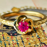 【復刻 捻り梅】天然ルビー 月桂樹の彫り 18金リング