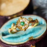 【童話シリーズ 親指姫】天然エメラルド 天然ダイヤモンド リング