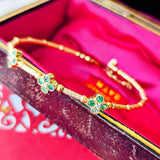 【お値下げ】形状記憶 天然エメラルド 天然ダイヤモンド ブレスレット バングル