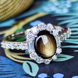 【魅惑の黒い宝石】天然ブラックスターサファイア 天然ダイヤモンド リング