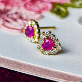 天然ルビー ハート型 天然ダイヤモンド 18金ピアス