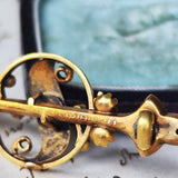 【お値下げ】イギリス アンティーク エトルスカンリバイバル 天然ダイヤモンド 天然サファイア ブローチ