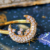 天然ダイヤモンド 月のモチーフ 18金リング