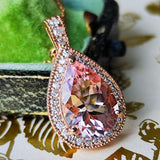 【大粒 3.09ct】天然モルガナイト 天然ダイヤモンド ネックレス