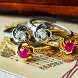 【復刻 捻り梅】天然ローズカットダイヤモンド 花の彫り プラチナリング