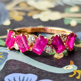 天然ルビー エメラルドカット 天然ダイヤモンド リング