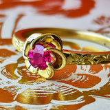 【復刻 捻り梅】天然ルビー お花の彫り 18金リング