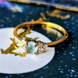 天然アクアマリンキャッツアイ 天然ダイヤモンド 18金リング