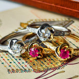 【復刻 捻り梅】天然ローズカットダイヤモンド 花の彫り プラチナリング