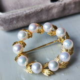 MIKIMOTO ミキモト リース型ブローチ あこや真珠 18金