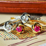 【復刻 捻り梅】天然ルビー 月桂樹の彫り 18金リング