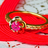 【復刻 捻り梅】天然ルビー 月桂樹の彫り 18金リング