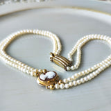 あこやベビーパール 2連ネックレス シェルカメオ