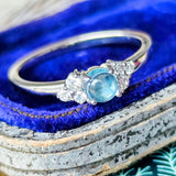 天然アクアマリンキャッツアイ 天然ダイヤモンド プラチナリング