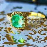 【シュガーローフ】天然エメラルド 天然ダイヤモンド 18金リング