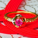 【復刻 捻り梅】天然ルビー 月桂樹の彫り 18金リング