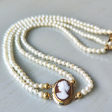 あこやベビーパール 2連ネックレス シェルカメオ