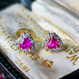 天然ルビー ハート型 天然ダイヤモンド 18金ピアス