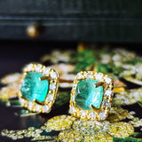 【お値下げ】シュガーローフ 天然エメラルド 天然ダイヤモンド ピアス