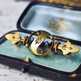 【お値下げ】イギリス アンティーク エトルスカンリバイバル 天然ダイヤモンド 天然サファイア ブローチ