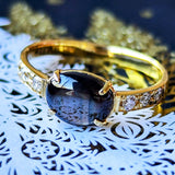 【魅惑の黒い宝石】天然ブラックスターサファイア 天然ダイヤモンド リング