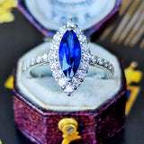 【ロイヤルブルー】天然サファイア マーキスカット 天然ダイヤモンド リング