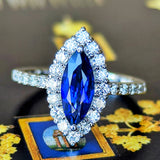 【ロイヤルブルー】天然サファイア マーキスカット 天然ダイヤモンド リング