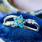 天然パライバトルマリン 天然イエローダイヤモンド フラワーリング