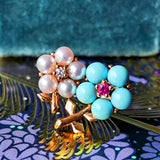 MIKIMOTO ミキモト あこや真珠 ダイヤモンド ターコイズ ルビー フラワーブローチ