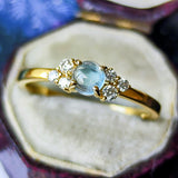 天然アクアマリンキャッツアイ 天然ダイヤモンド 18金リング