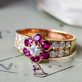 【Vintage Van Cleef & Arpels】ヴァンクリーフ&アーペル マデール ルビー ダイヤモンド フラワーリング