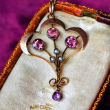 イギリス アンティーク ピンクトルマリン ガーネット シードパール ネックレス