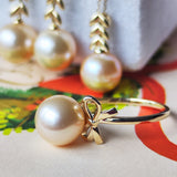 【アプリコット】有核淡水パール リボン 10金リング