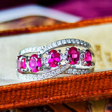 【5石とも非加熱ピジョンブラッド】天然ルビー 天然ダイヤモンド リング